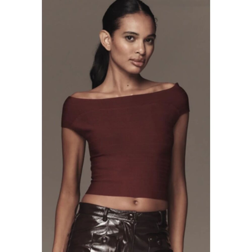Anthropologie Off-The-Shoulder Bandage Cropped Sweater Burgundy SZ 3X NWT Summer